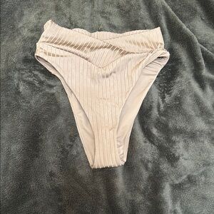 Aerie Cream Ribbed High-Cut Bikini